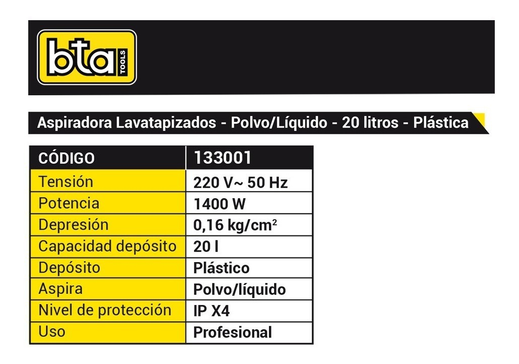 Aspiradora Bta Tools Alpl20 20l Amarilla Y Negra Eli Color Amarillo/negro - Imagen 9
