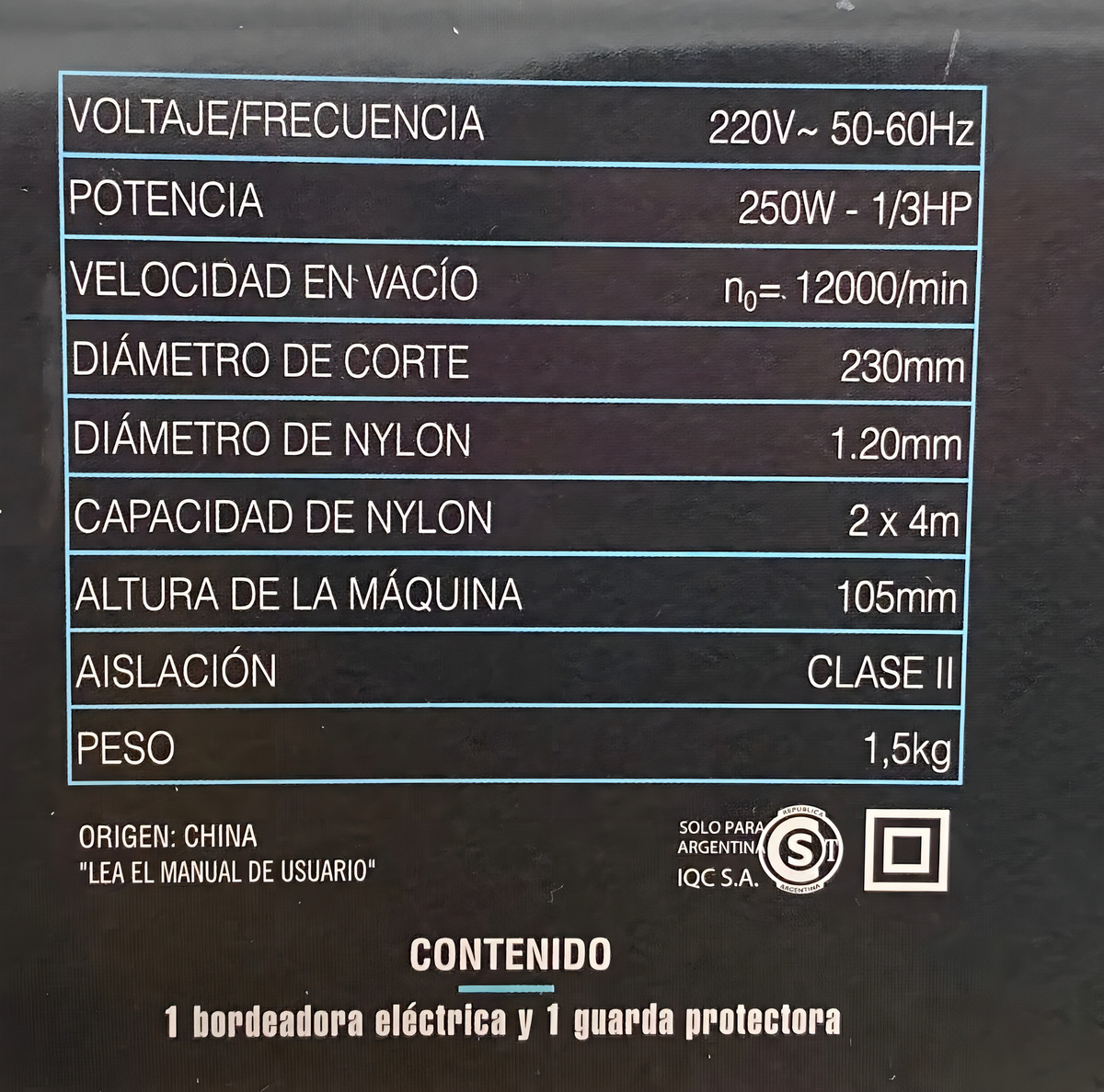 Bordeadora Eléctrica Energy 250w 23cm Tanza Eje Recto Turquesa - Imagen 3