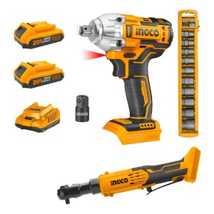 Kit Llave Chicharra 3/8 + Llave Impacto 300nm Bat+ Carg Ingco Color Amarillo