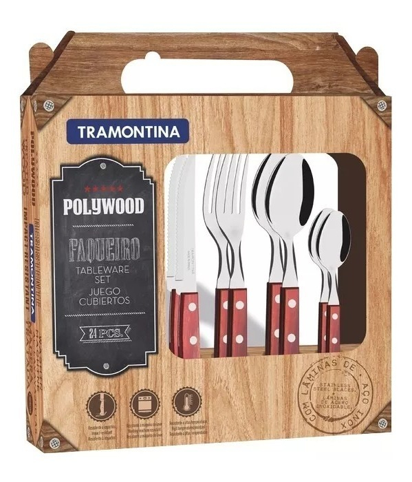Juego Cubiertos 24 Piezas Polywood - Tramontina Color Rojo