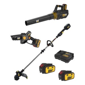 Kit Herramientas Cat Bordeadora + Sopladora + Mini Motosierra + 2 Baterías 4 Ah + Cargador