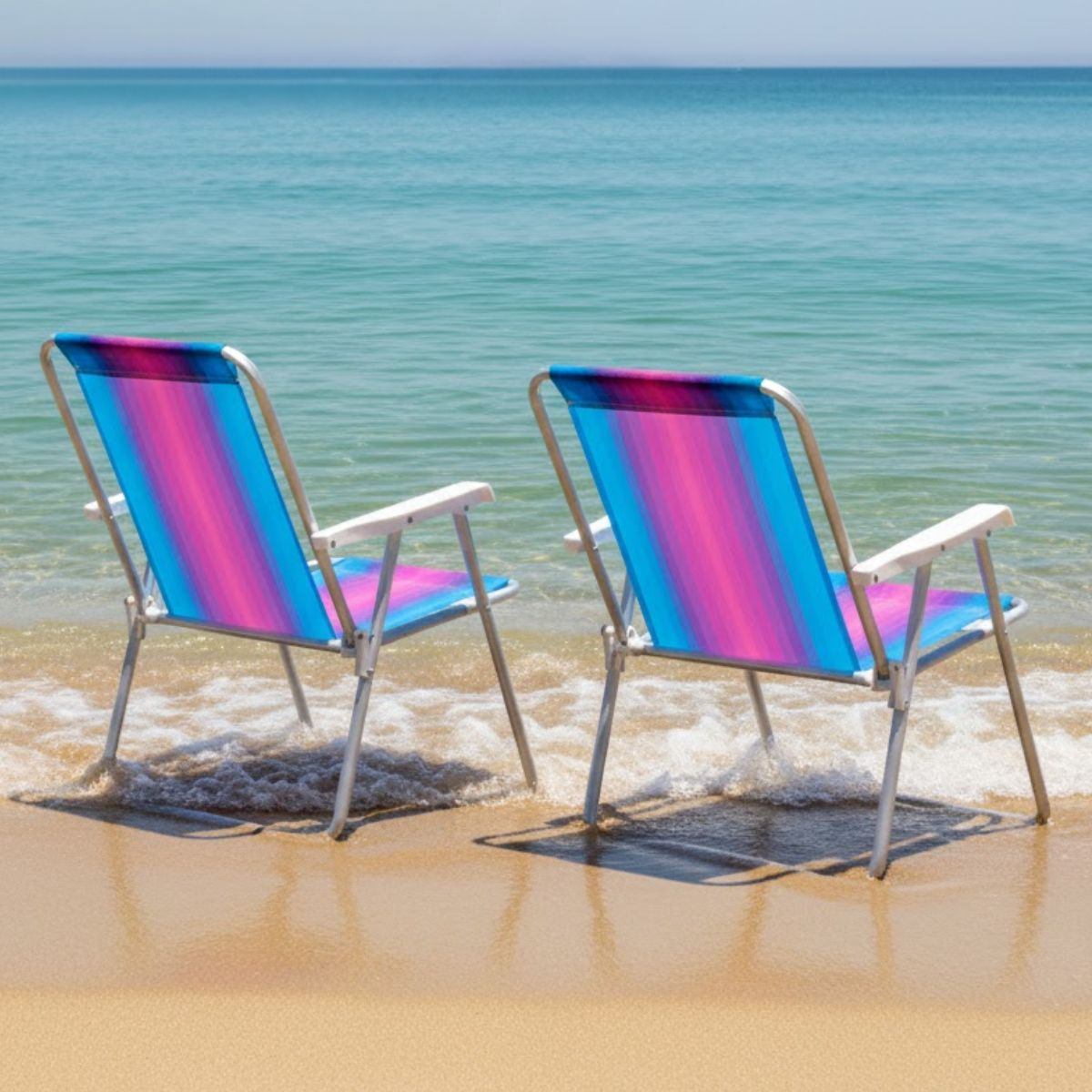 Juego 2 Sillas Playa Jardín Plegable Aluminio Alta Mor Color Rosa - Imagen 2