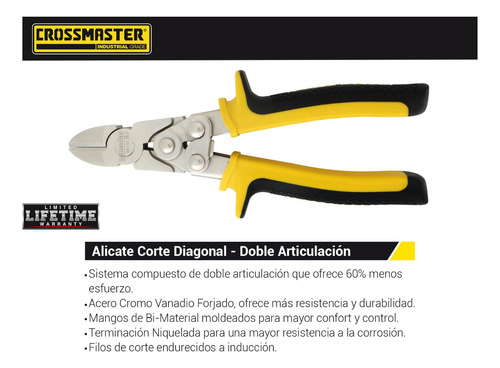Alicate Corte Diagonal Doble Articulación 165mm Crossmaster