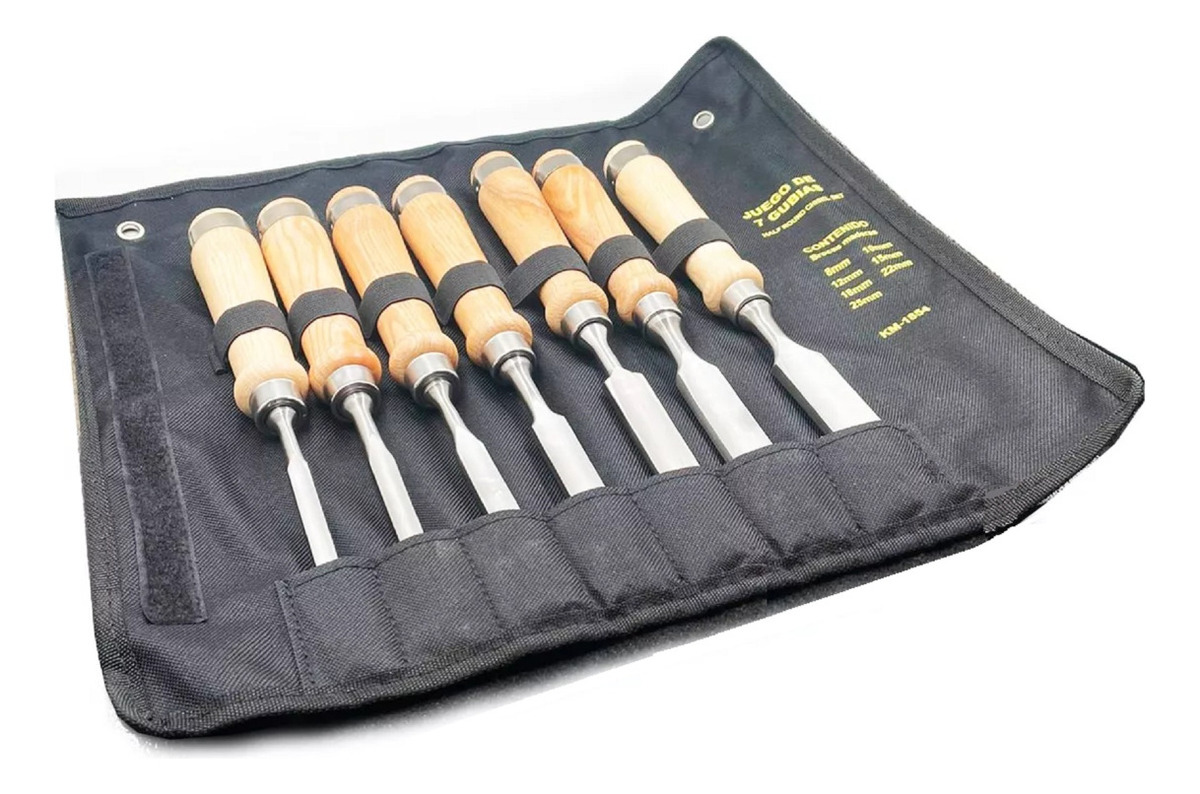 Kit Gubias Cinceles Talla Madera Acero Profesional + Piedra - Imagen 2