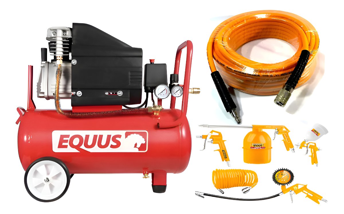 Compresor De Aire Ingco 50 Litros + 15 Mts Manguera + Kit