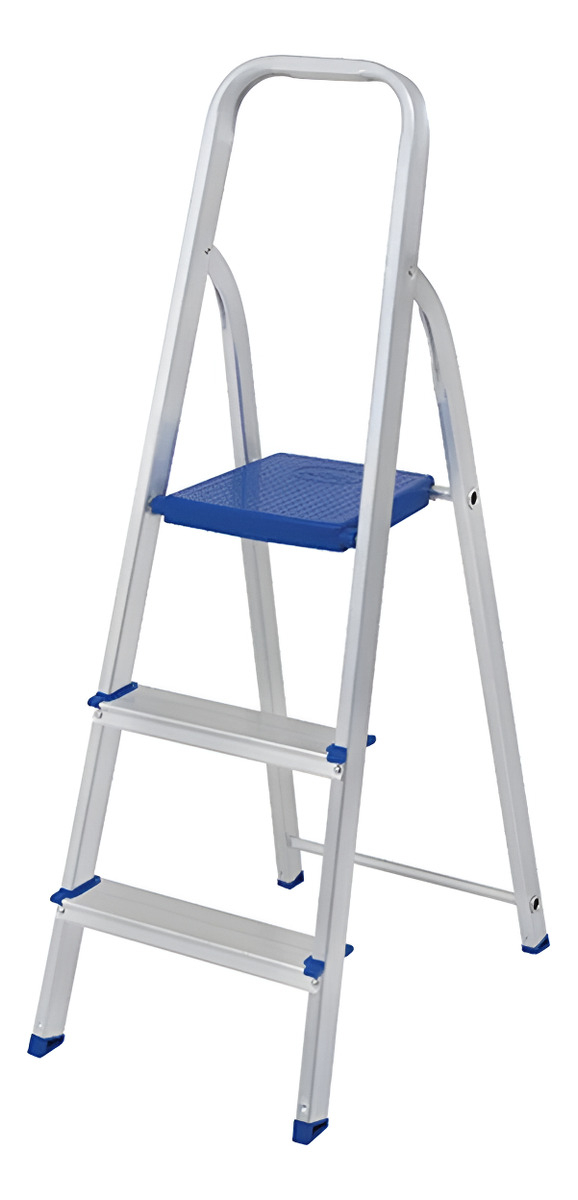 Escalera Aluminio 3 Escalones Mor Plegable Color Plateado/azul