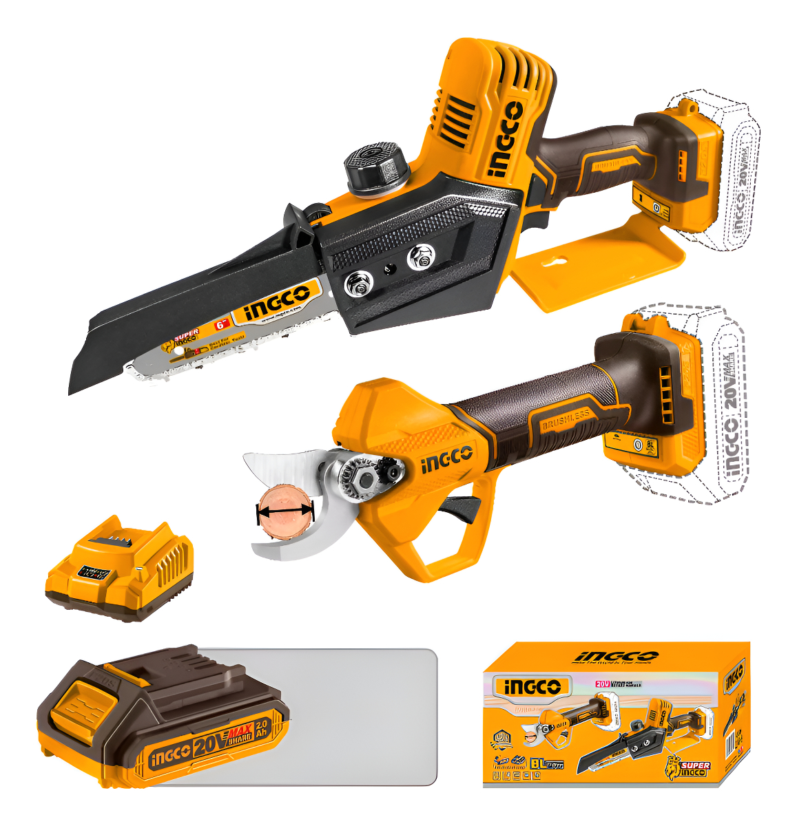 Combo Mini Motosierra + Tijera Poda 20v X2 Bat Cosli240306