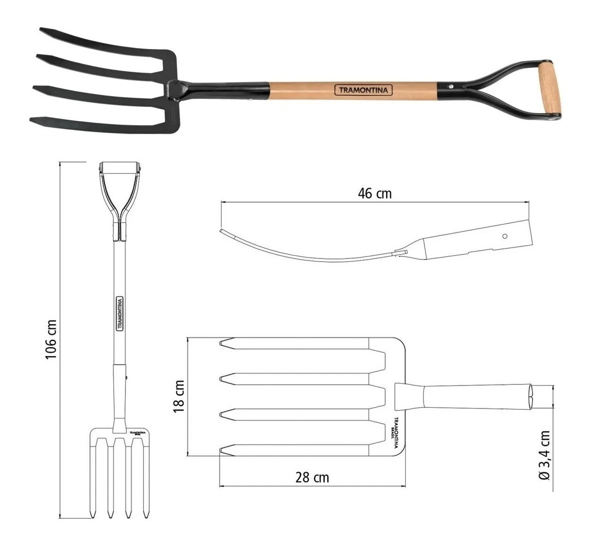 Kit Huerta Pala+ Escardillo+ Azada + Horquilla Tramontina Ty - Imagen 4