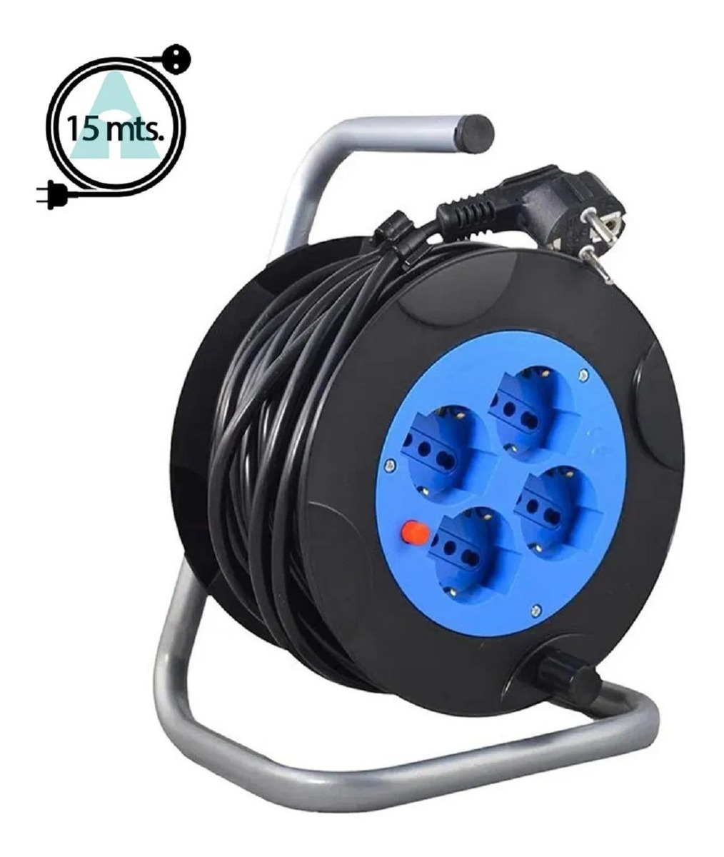 Alargue Carrete Enrrollador 4 Tomas Interruptor 15 Mts Cable