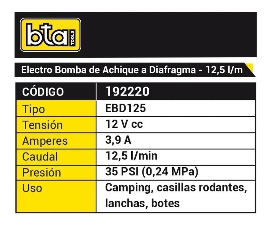 Bomba Presurizadora A Diafragma 12v Para Casillas 12.5 L Bta - Imagen 2