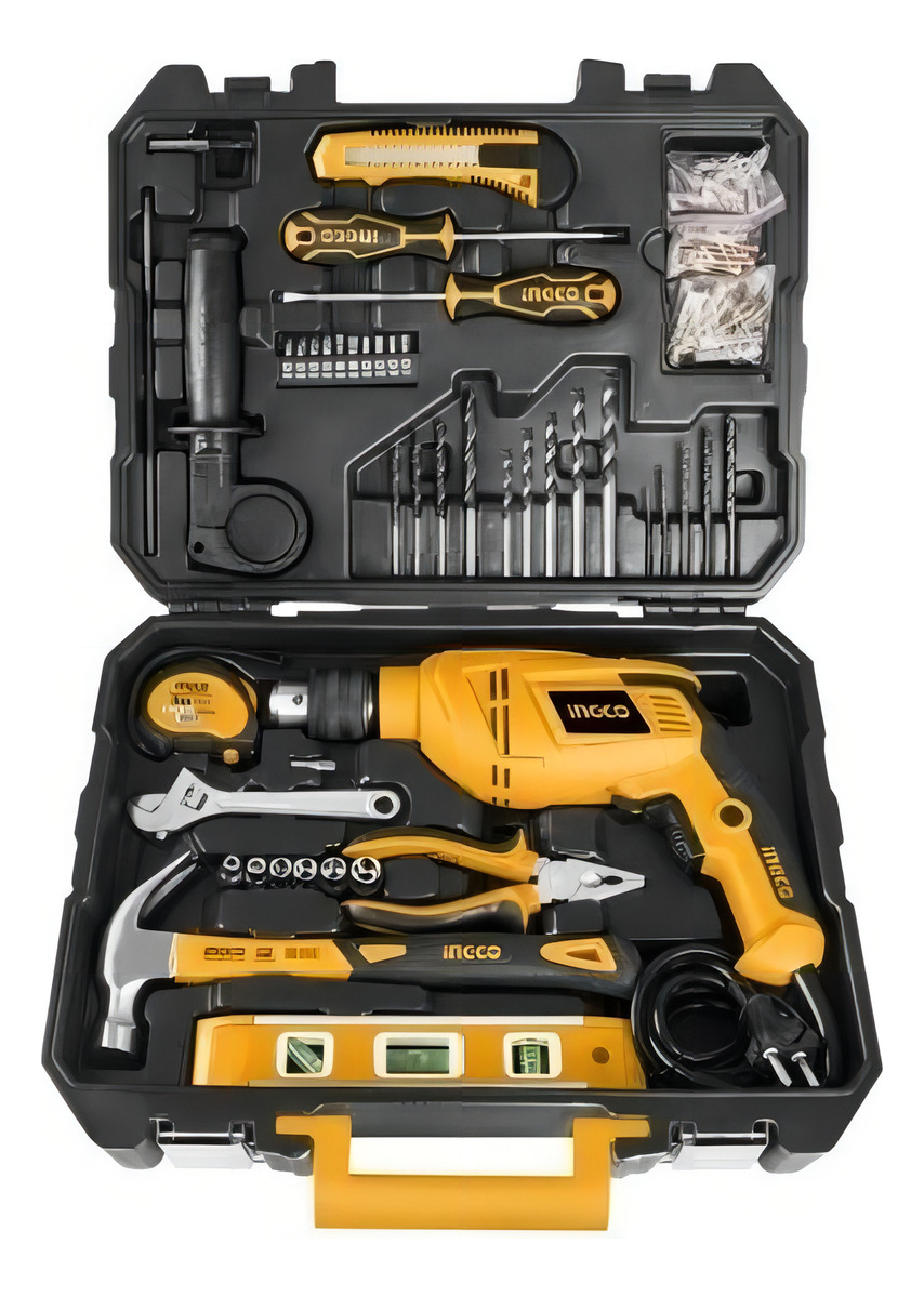 Ff Kit 101 Herramientas Y Taladro 650w Valija Plastica Ingco Color Amarillo
