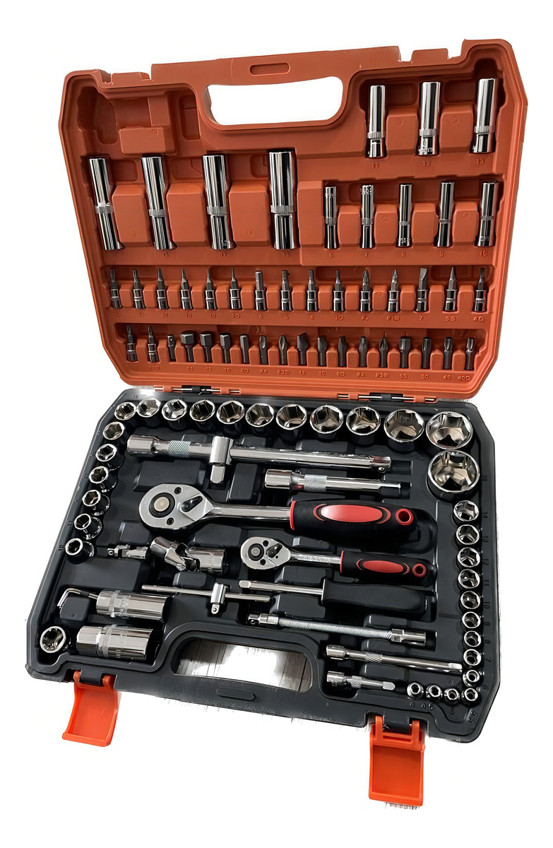 Juego De Dados Tubos 94pcs Industrial Encastre 1/2 Y 1/4 En Clic Color Plateado - Imagen 2