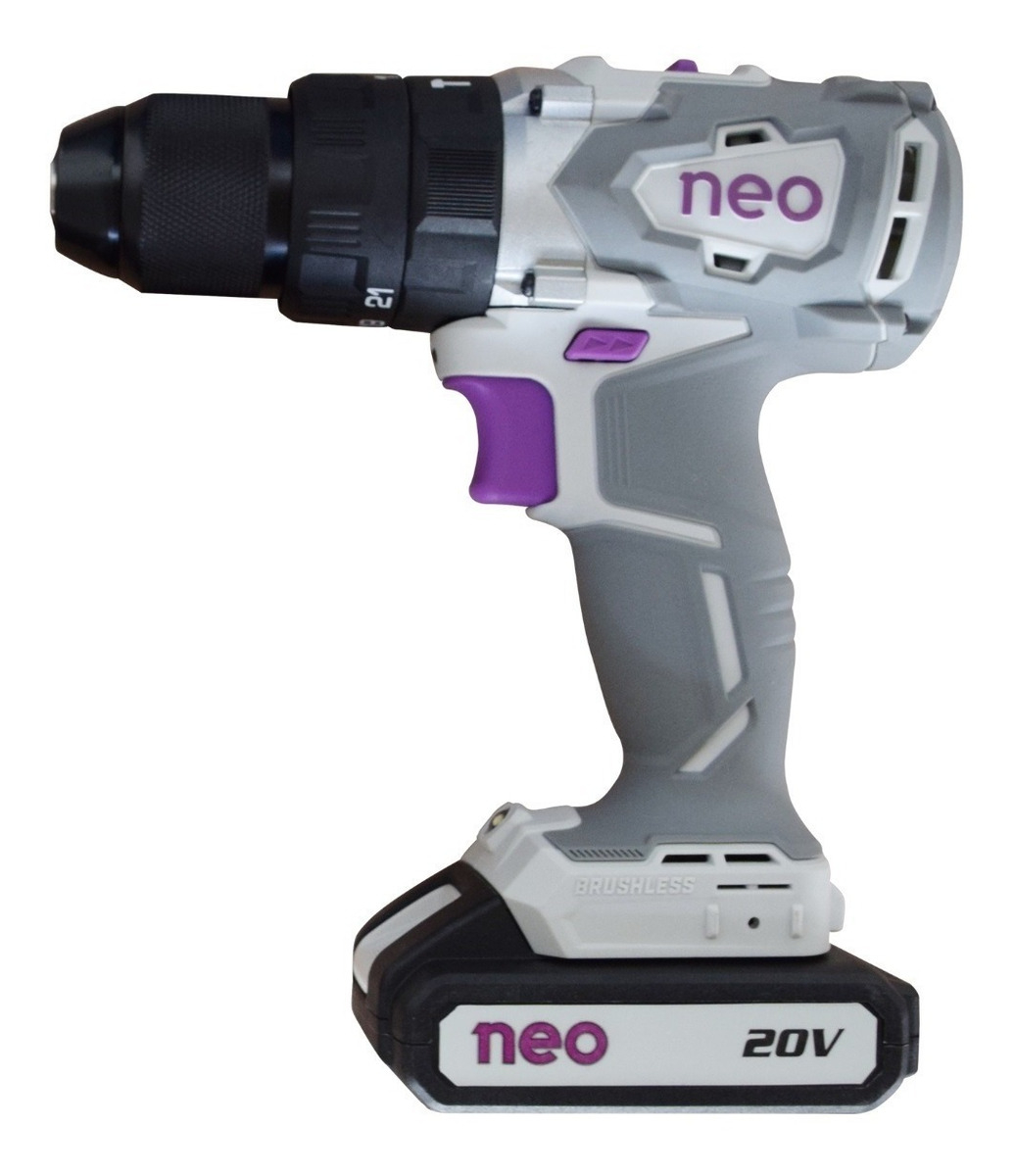 Taladro Percutor A Bateria C/1 Batería 20v Brushless Neo Gris
