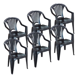 Poltrona Plástica Arqplast Negra, 6 Cuerpos, Apilable