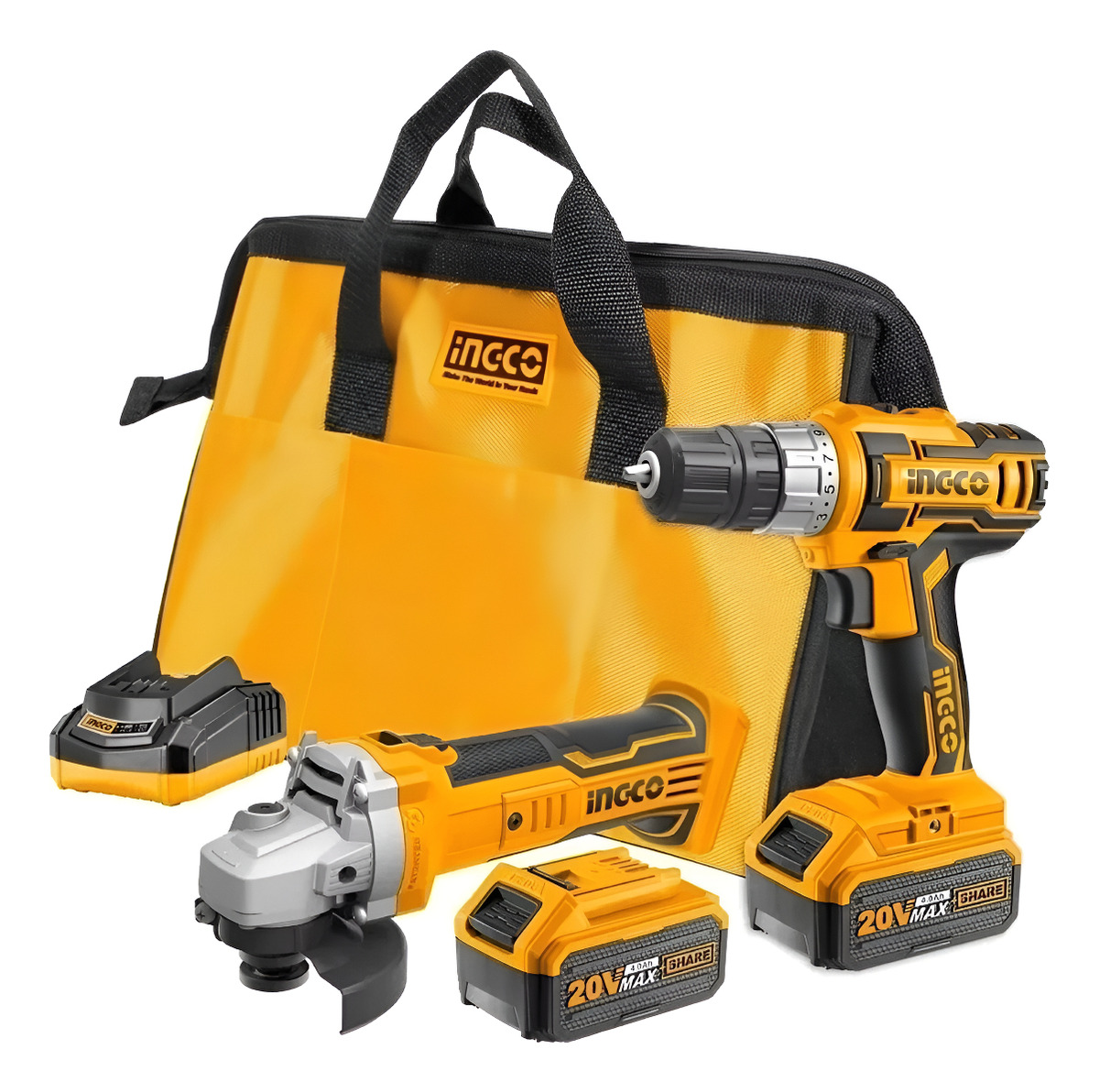 Amoladora 20v+ Taladro Atornillad 20v Percutor Ingco 2 Bat