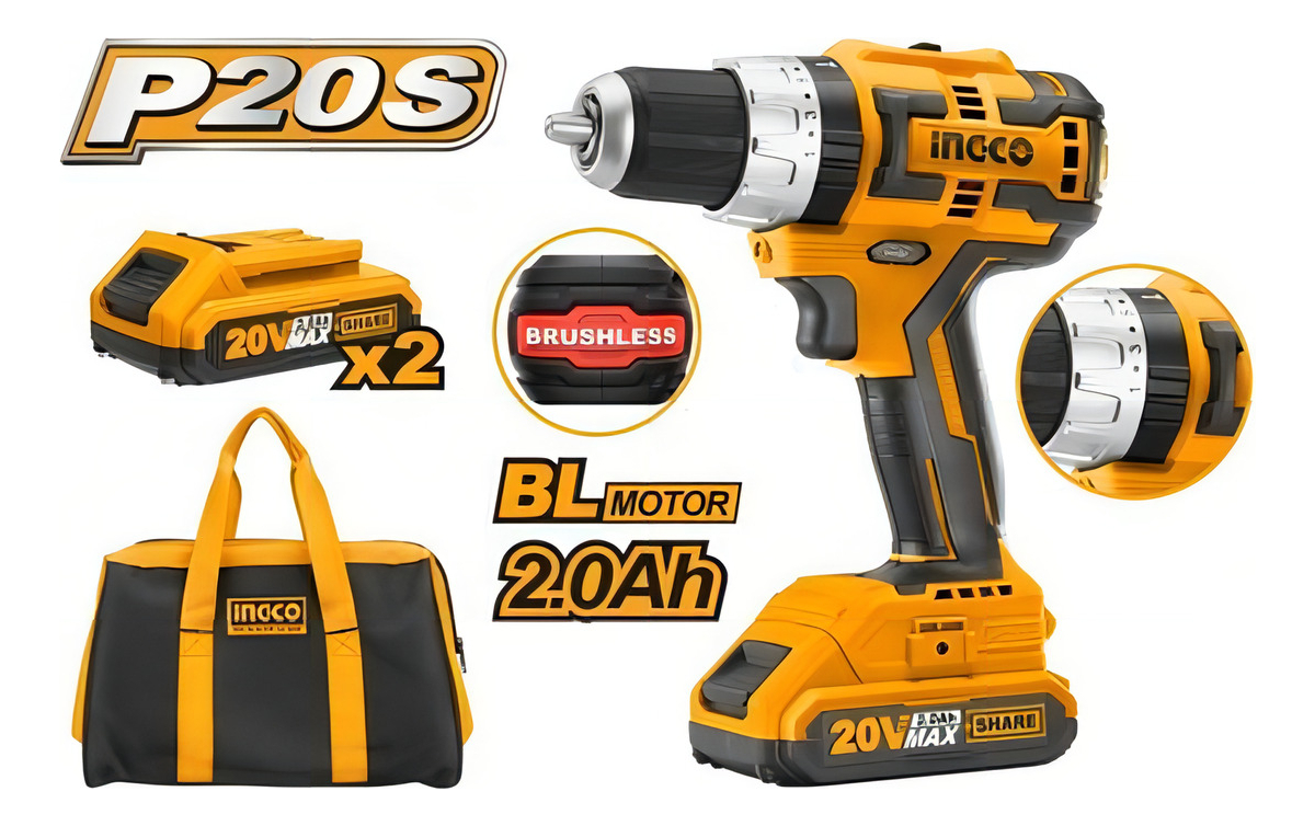 Taladro Atornillador 20v Sin Carbones Percutor 13mm Ingco Ci