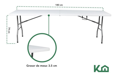 Mesa Plegable 1.80 Mts Portatil Portafolio Eventos Jardin Color Blanco - Imagen 5