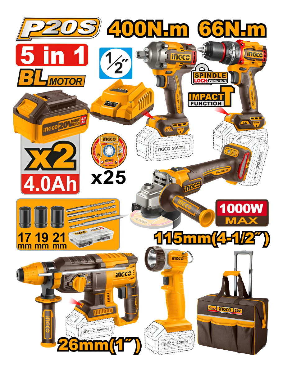 Kit A Batería 20v 5pcs Brushless Motor C/baterías, Cargador