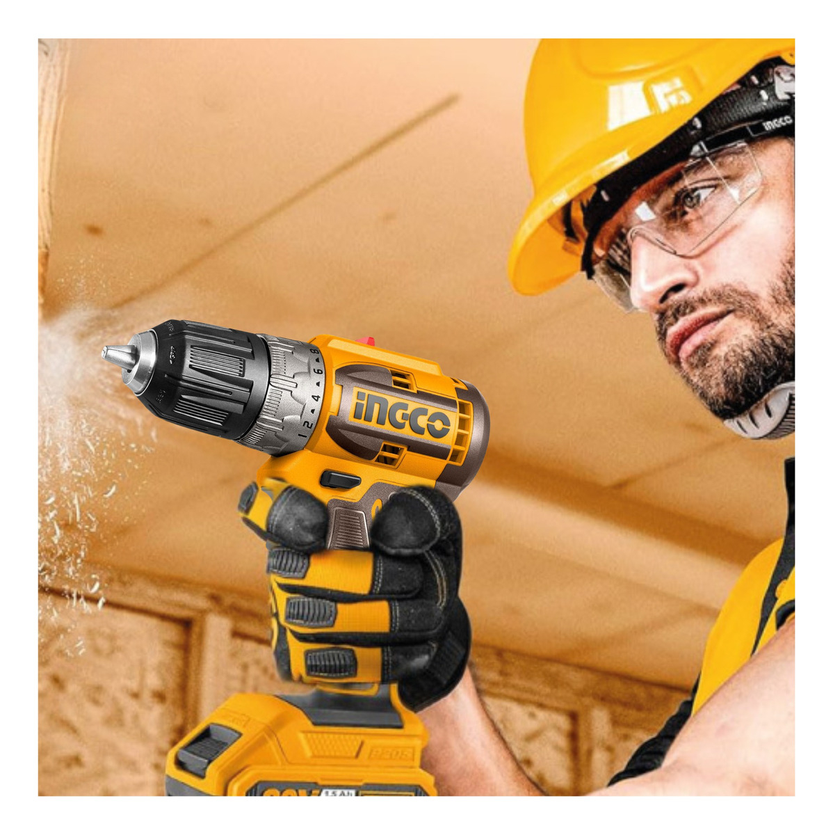 Taladro Atornillador 52nm + 2 Baterias 2ah Y Cargador Ingco Color Amarillo - Imagen 3