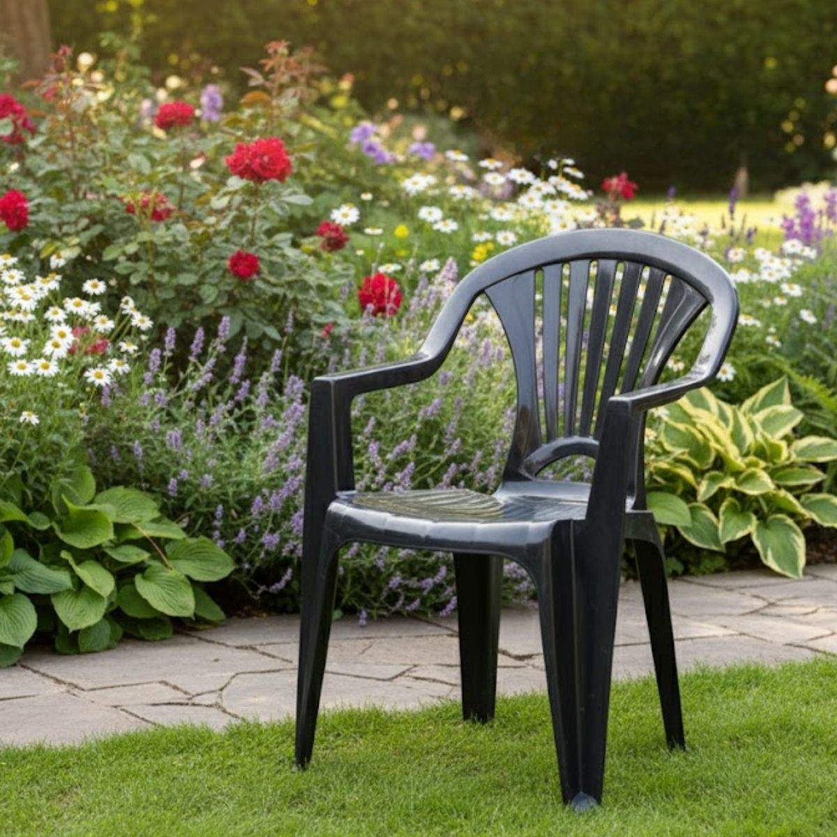 Silla Plástico Negro Resistente 150kg Uv Apilable Jardín Arqplast - Imagen 3