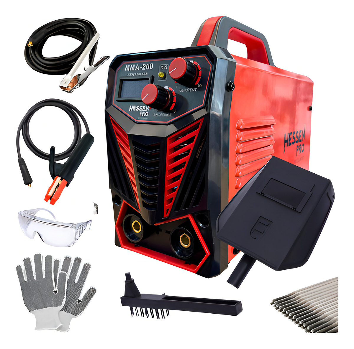 Soldadora Inverter Hessen Pro Mma200a 200a Monofásica Portable Rojo/negro