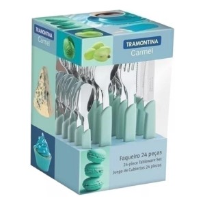 Juego De Cubiertos Color Verde Agua, Modelo Carmel, 24 Pieza
