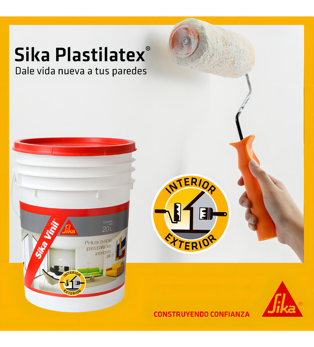Latex Interior Exterior Antihongos Sika Plastilatex 20 Lt Acabado Mate Color Blanco - Imagen 4