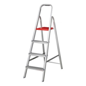 Escalera De Aluminio Tijera 4 Escalones Plegable Color Plateado