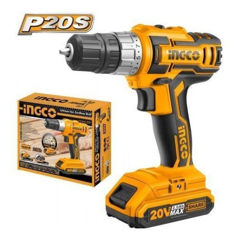 Taladro Atornillador Litio 20v Ingco 1 Bateria Cdli20024 Lnf Color Naranja