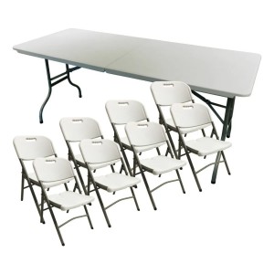 Juego Jardin Mesa Plegable 1,80 + 8 Sillas Plegables Camping