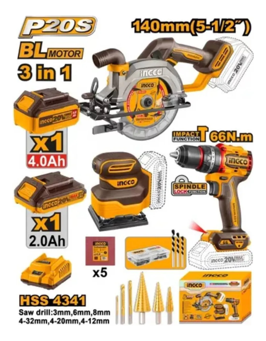 Kit Ingco Bateria Sierra Taladro Atornillador Lijadora - Imagen 2