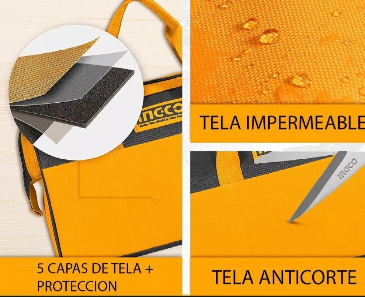 Bolso Bolsa De Herramienta 16 Pulgadas Ingco Htbg28161 Color Amarillo - Imagen 8