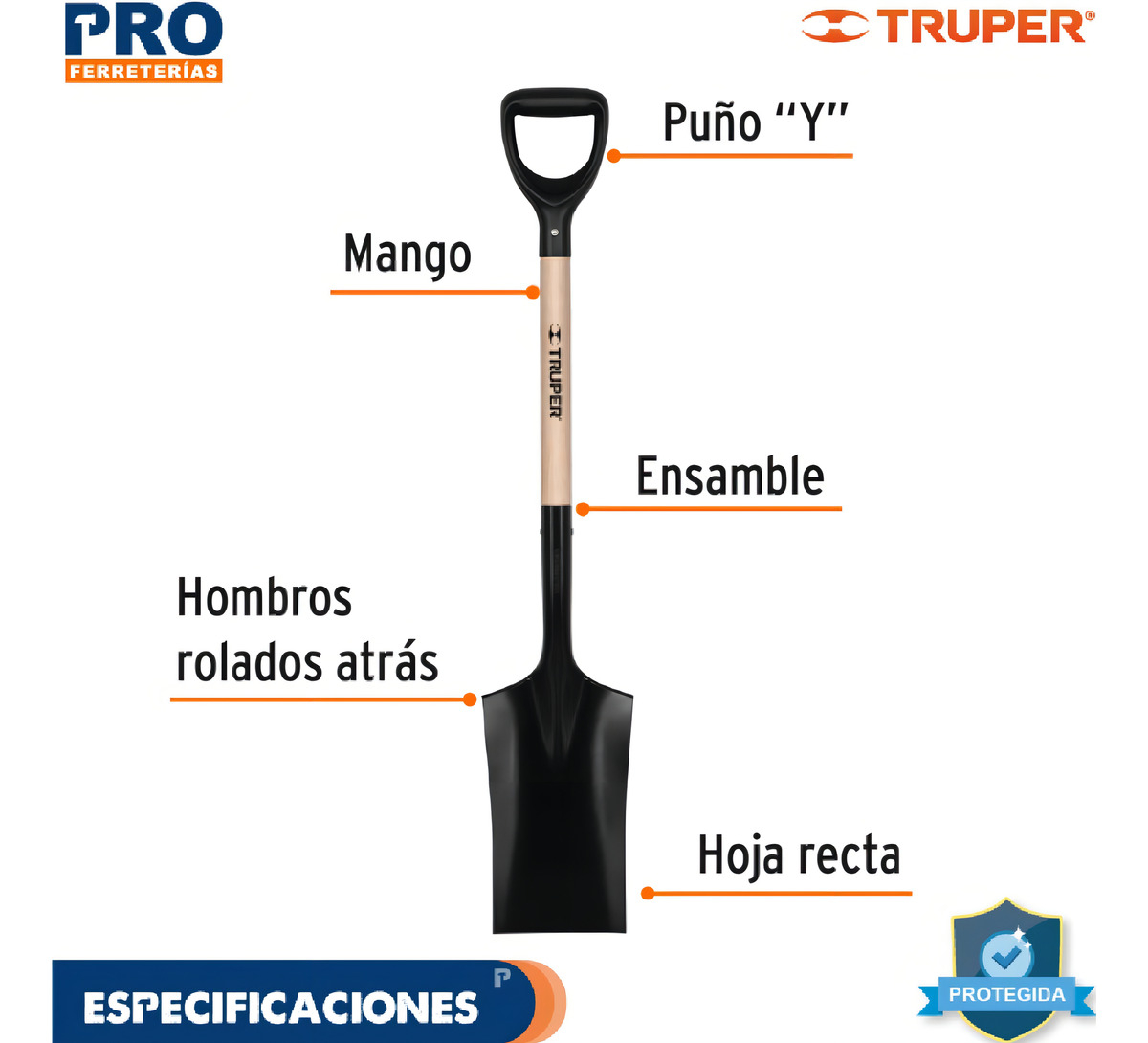 Pala Escarraman T1000 Uso Rudo Jardines Cortar Raices 104 Cm Color Natural - Imagen 5