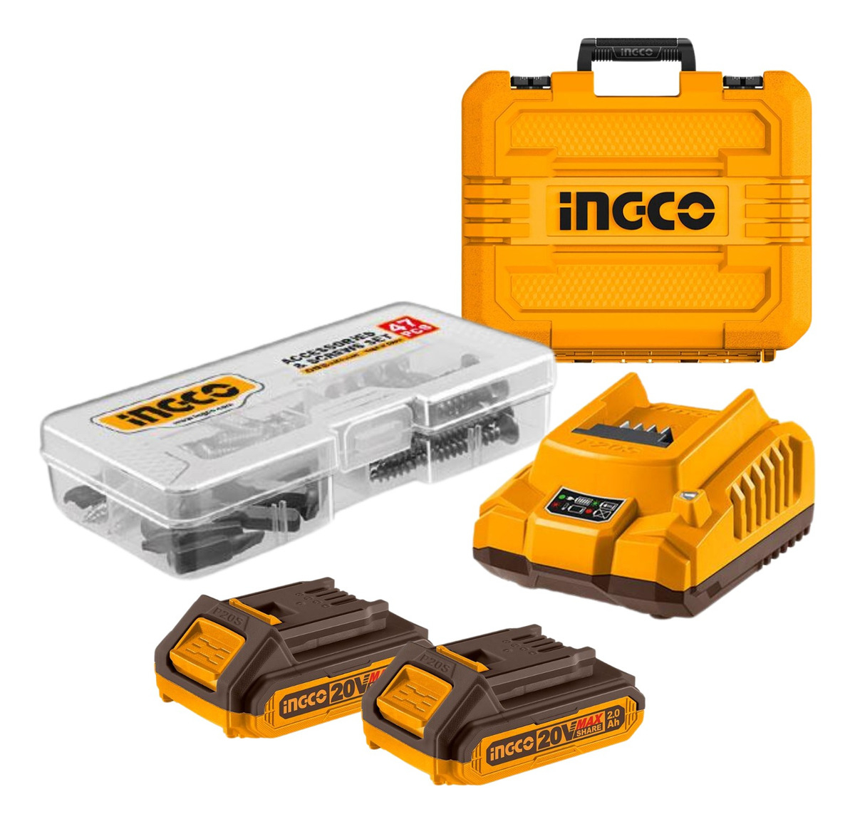 Taladro Atornillador 52nm + 2 Baterias 2ah Y Cargador Ingco Color Amarillo - Imagen 2