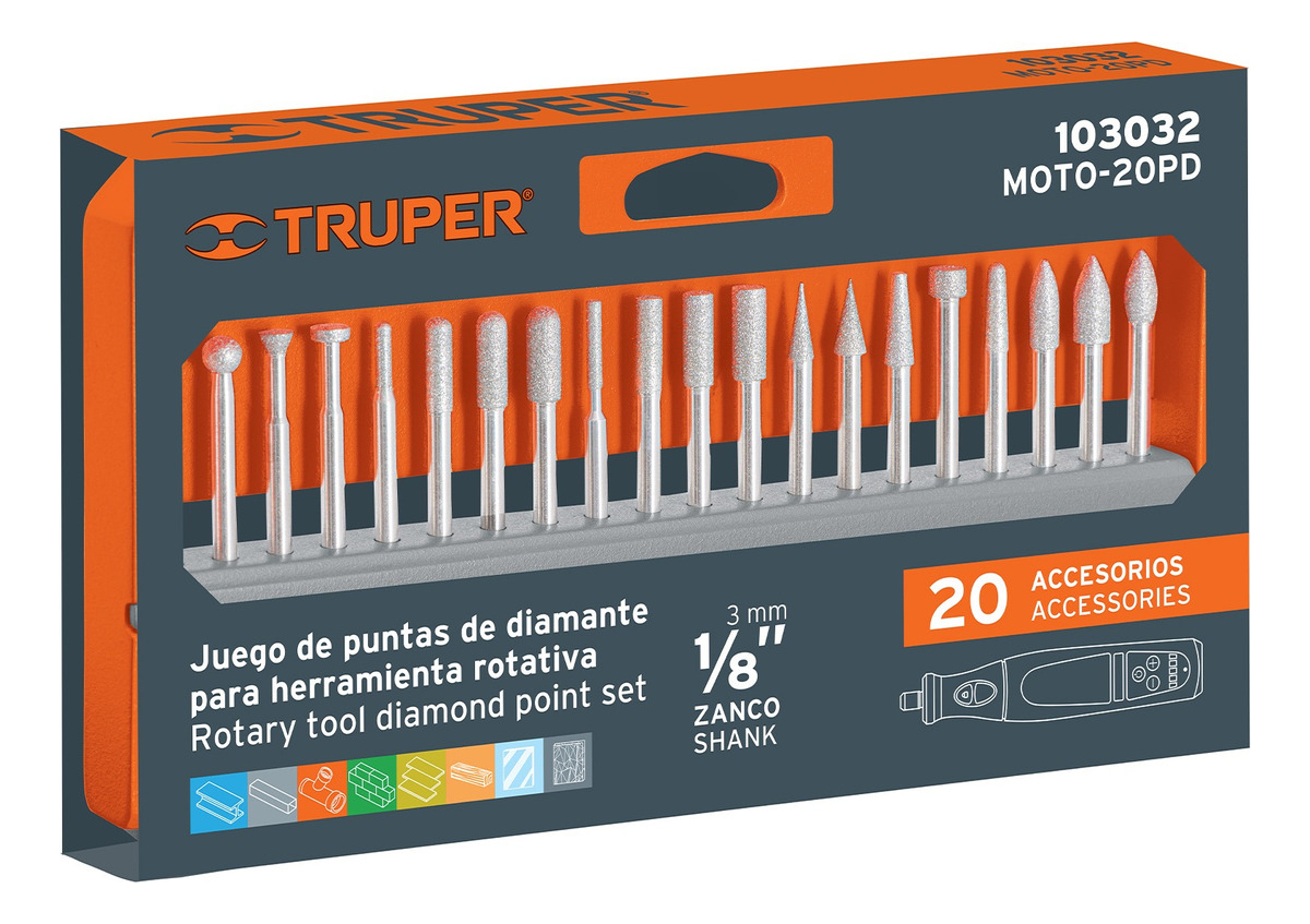Juego De 20 Puntas Diamantadas Para Mototool Truper 103032 - Imagen 2