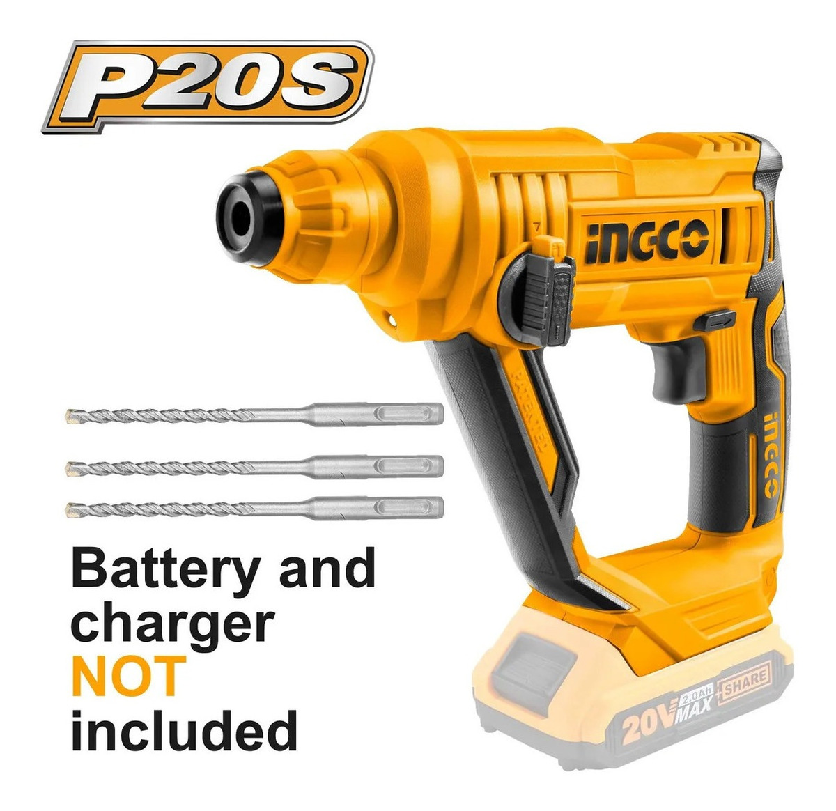 Rotomartillo Electroneumático Ingco P20s Crhli1601 Inalámbrico Amarillo Con 110w De Potencia - Imagen 2