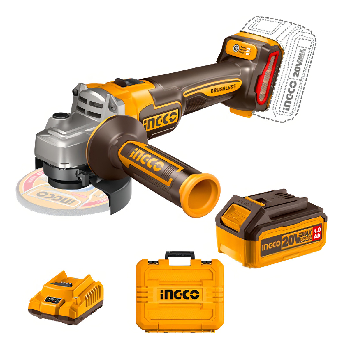 Amoladora Inalambrica Ingco Set + Batería Y Maletín Ingco Color Amarillo Frecuencia 50/60hz