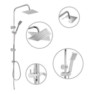 Barral Columna Ducha Acero Inox. Roseta Y Teléfono Rectangu