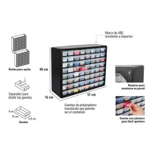 Organizador 64 Gabetas Para Colgar O Apilables Truper Org-64