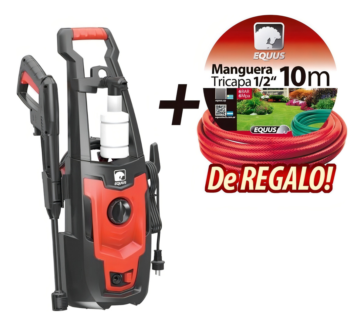 Hidrolavadora Hogar Equus 100bar Dispensador Jabón Incluido Color Rojo - Imagen 2