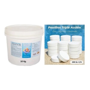 Cloro En Pastillas Para Piscinas Triple Accion 10 Kg 200 Gr