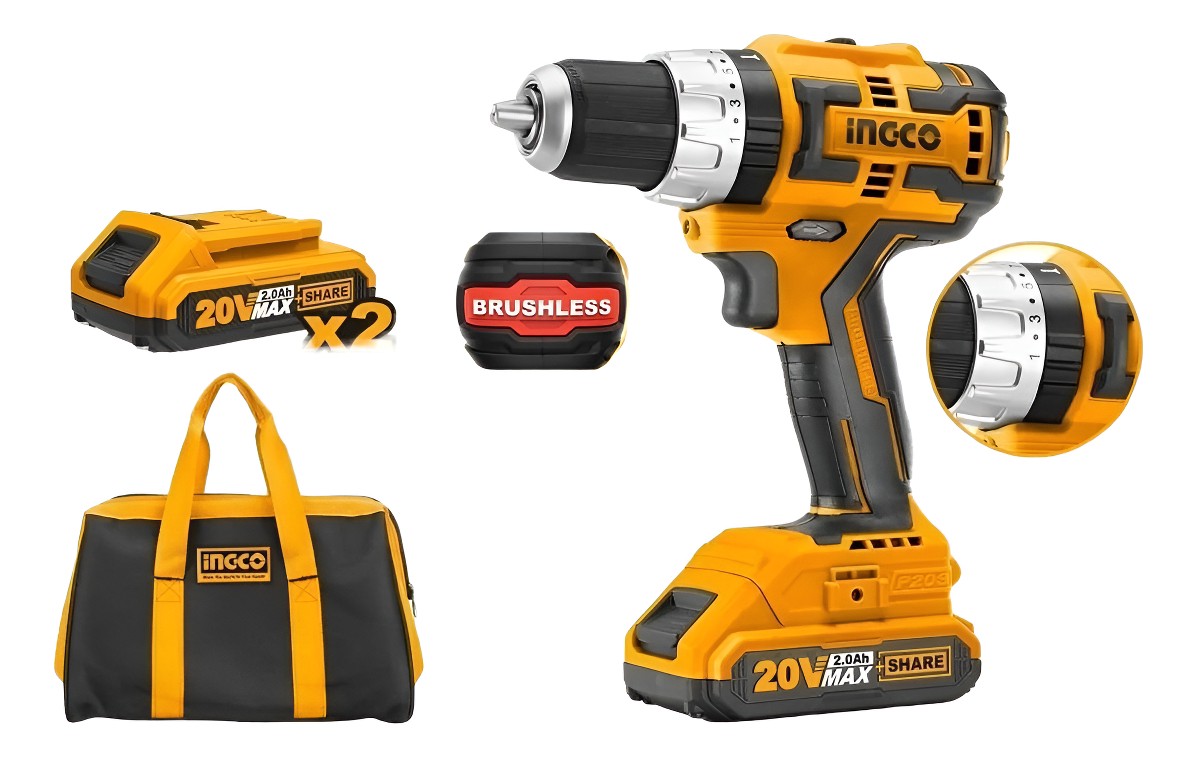 Taladro 20v Brushless C Percutor 13mm Ingco Cidli20608. Hnt Color Amarillo