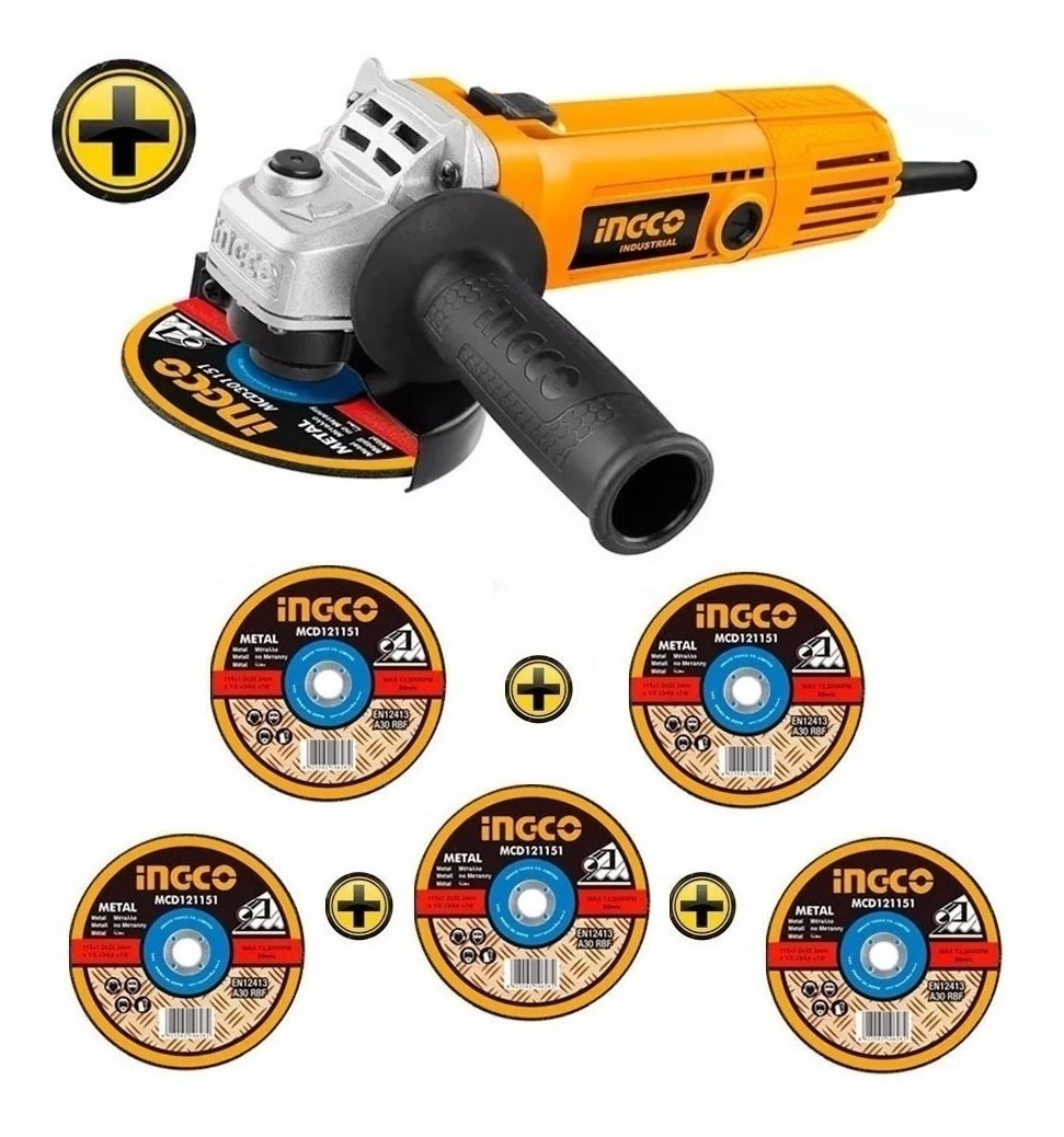 Amoladora Angular 4 1/2 '' Ingco Industrial 710w + Discos - Tyt - Imagen 2