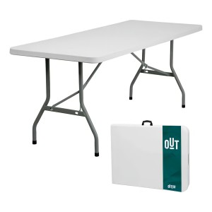 Mesa Plegable Tipo Valija Portable Plástica 180cm Blanca Color Blanco Outter