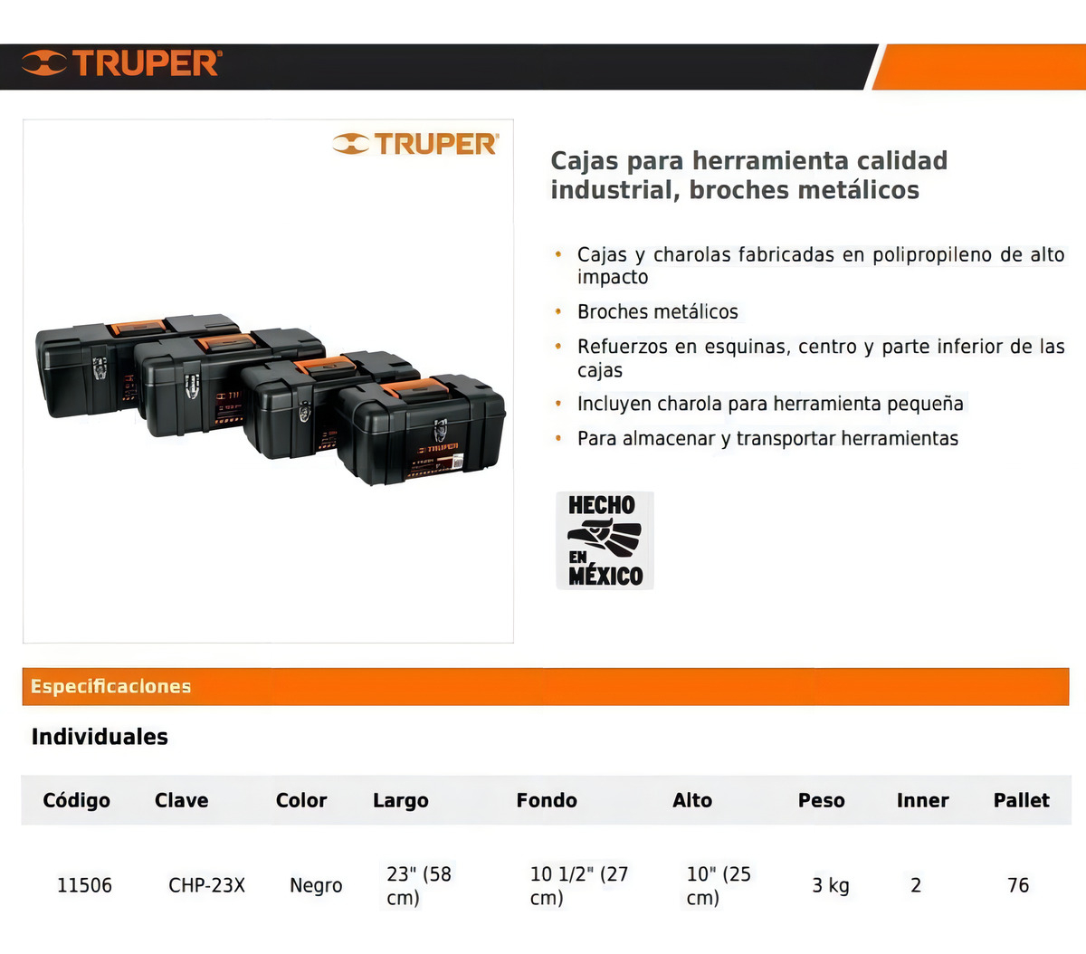 Caja Para Herramienta, Plástica De 23 , Industrial Truper Negro - Imagen 4