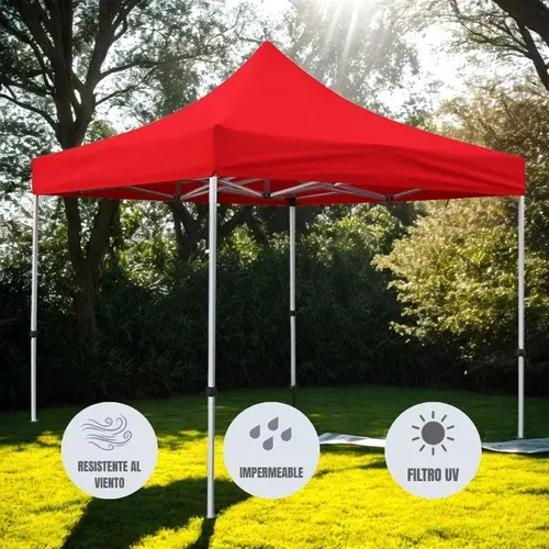 Gazebo 3x3 Reforzado, Impermeable Con Filtro Uv. Calidad Color Rojo - Imagen 3