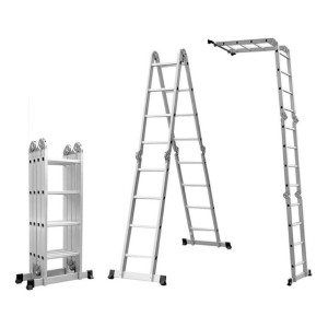 Escalera De Aluminio Plegable 4x4 Mts Color Plateado