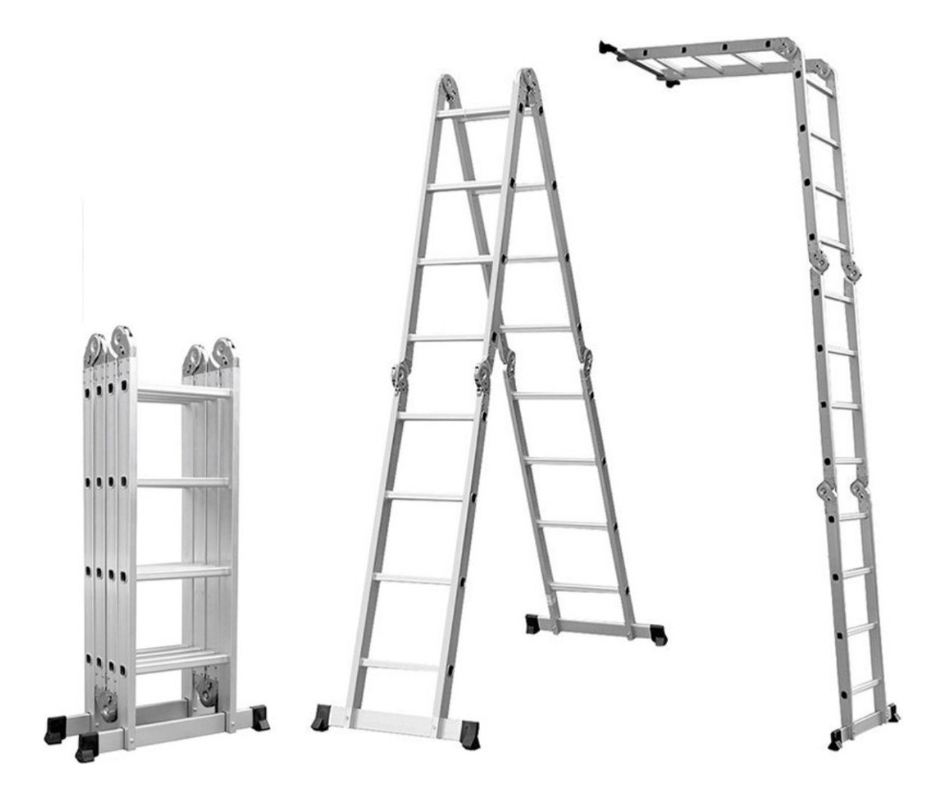 Escalera De Aluminio Plegable 4x4 Mts Color Plateado