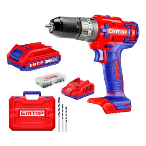 Taladro Atornillador 45nm C/percutor 2 Bat Emtop Color Rojo