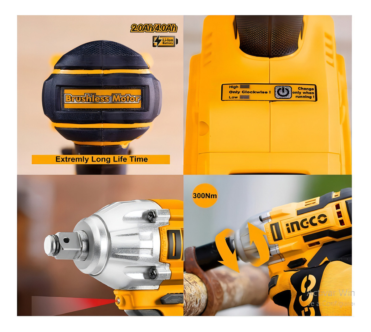 Llave De Impacto 1/2 Brushless Ingco Cirli2001-4 3 Tubos - Imagen 2